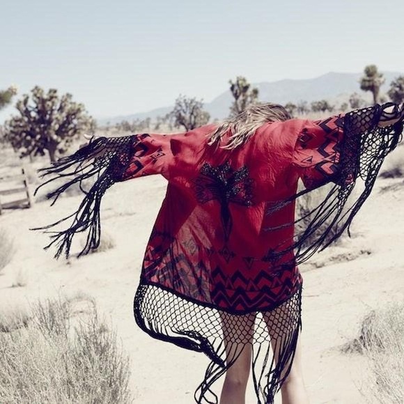 SPELL | Vintage Opium Fringe Tassel Kimono Red + Black - Picture 4 of 11